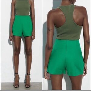 NWOT Zara High Waist SZ S Emerald  Green Women's Sailor Shorts